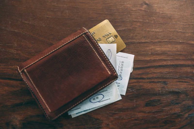 Table backdrop with wallet and credit cards