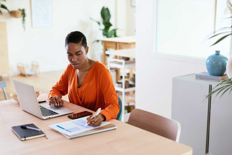 Person working at a table