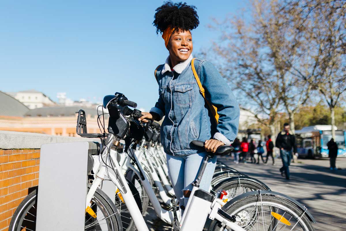 lady walking her bike