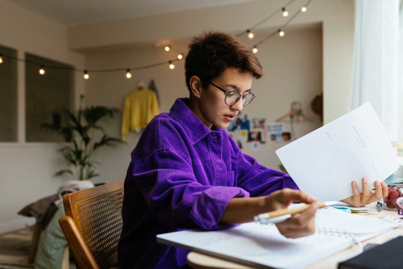 Student working at desk