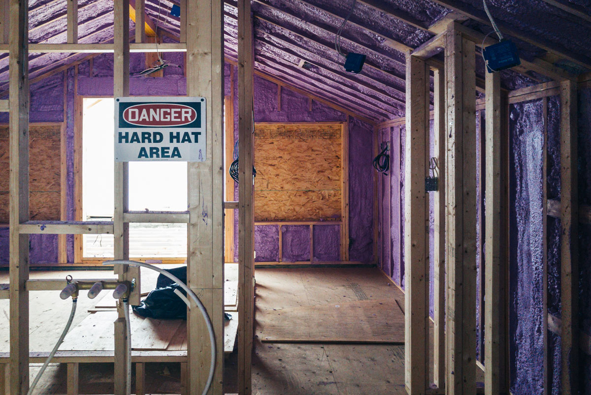 Purple Spray Foam Insulation Installed