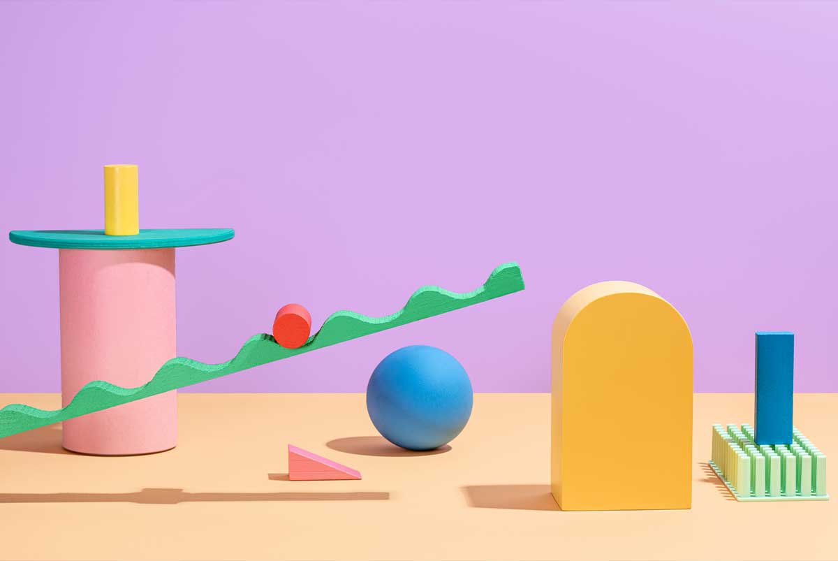 Abstract and colorful shapes stacked next to each other