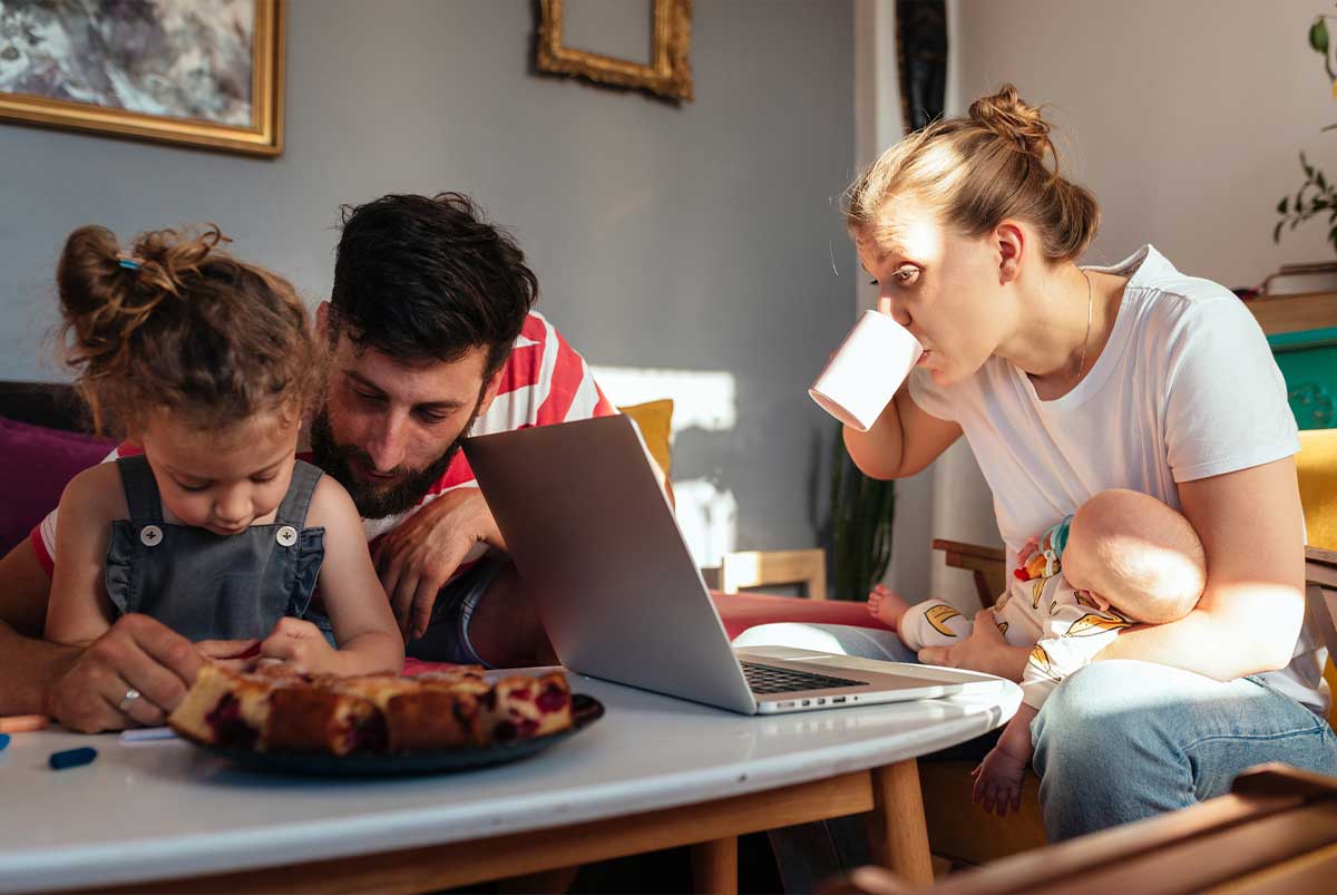 Young family at table