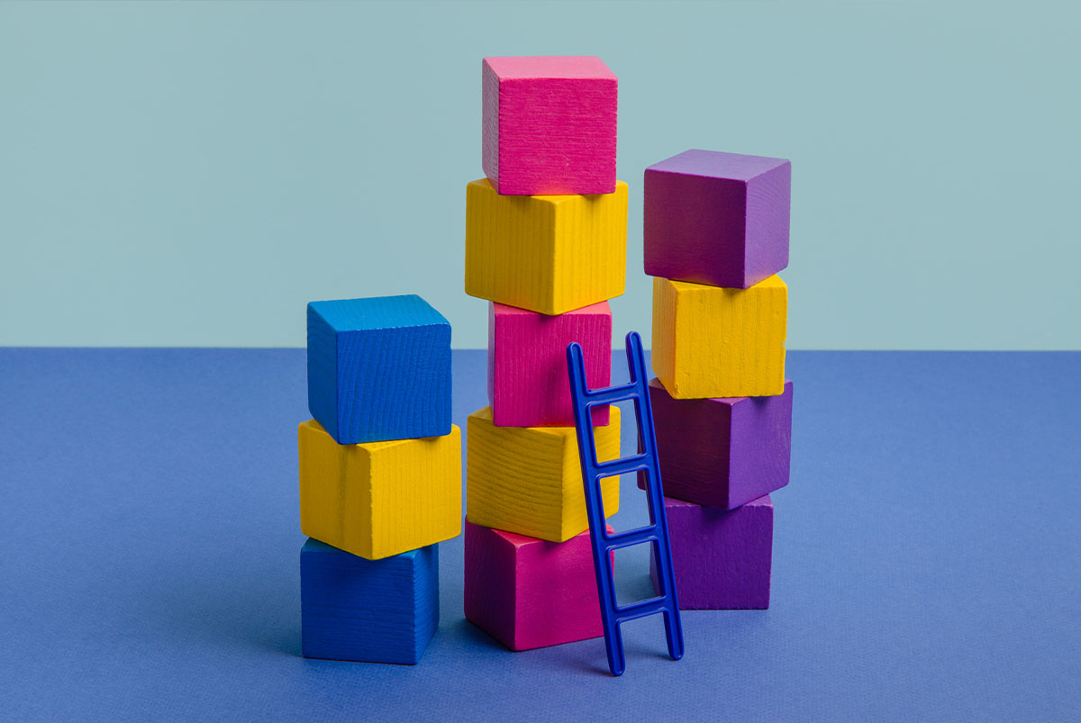 Сolorful wooden blocks with colored stairs