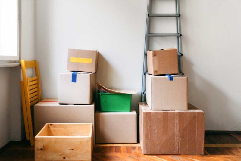 Stacks of moving boxes