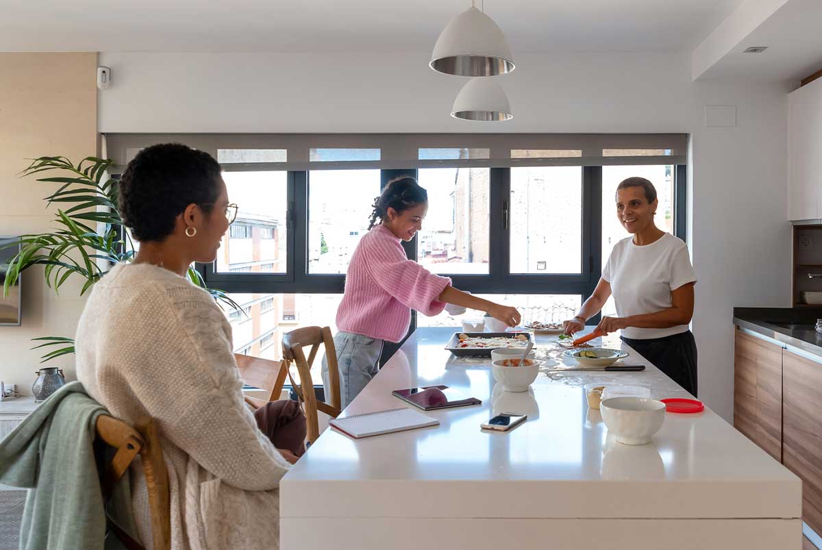 People sitting at breakfast table