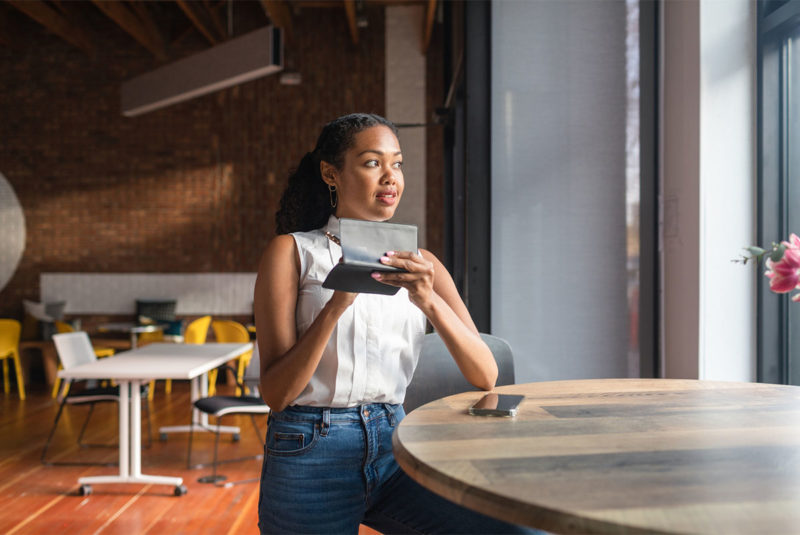 Young woman with checkbook