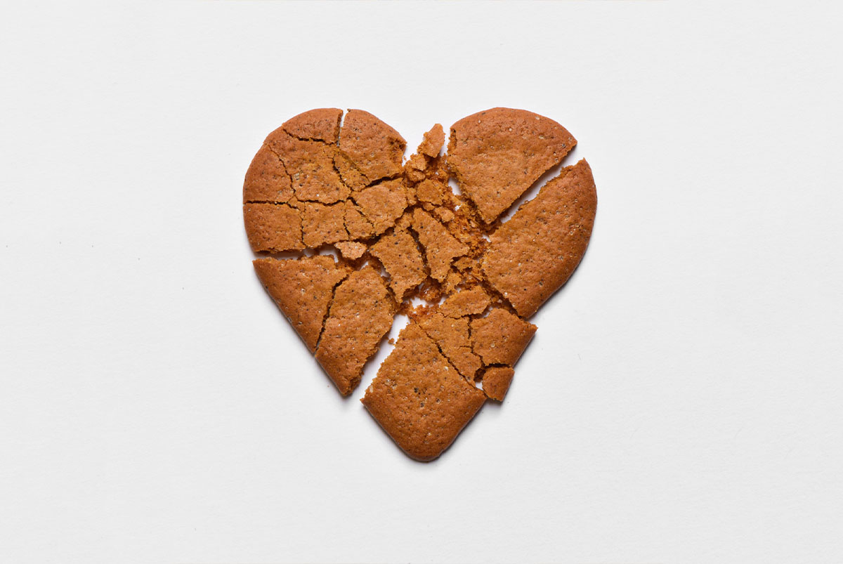 Broken heart-shaped cookie